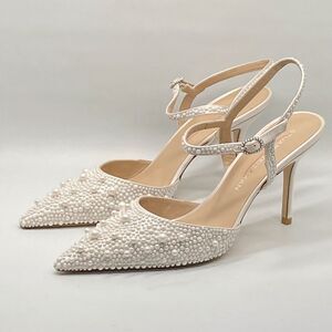 Stuart Weitzman Bliss 85MM Pearl-Embellished Satin Pumps size 10